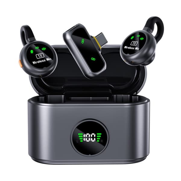 Ladeetui for lavaliermikrofon, USB-C, lav latens, 2 mikrofoner + 1 mottaker Black