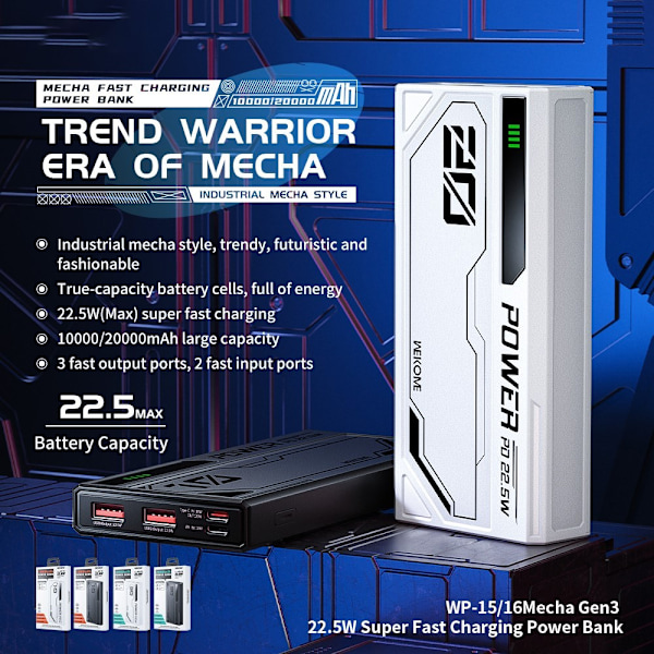 WEKOME WP-16 Mecha Gen3 22,5 W Supernopea latausvirtalähde 20 000 mAh Black
