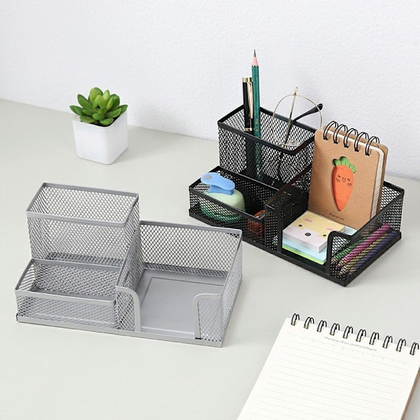 3 rum Metal Skrivebord Organizer Pen Holder Organizer Opbevaringsskuffe Black