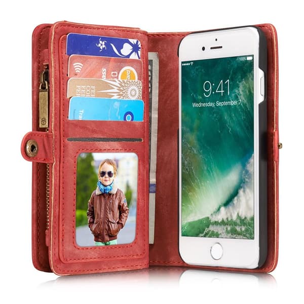 CASEME iPhone 8 / 7 / SE Retro Split läder plånbokssuojakuori - Punainen Red