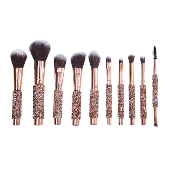 10 st Concealer Blending Blusher Brush makeup Ögonskugga smink Guld