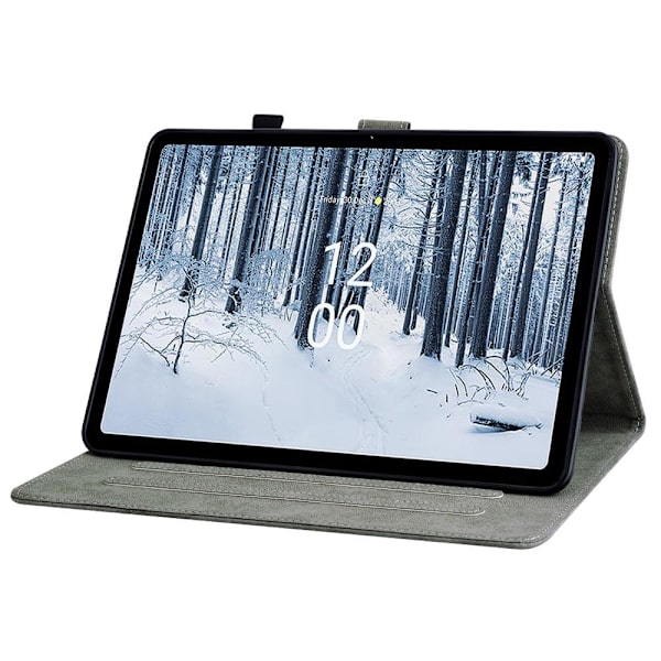 Til Nokia T21 Taske Imprintet Cute Tiger Tablet Cover Kortholder - Grå Grey