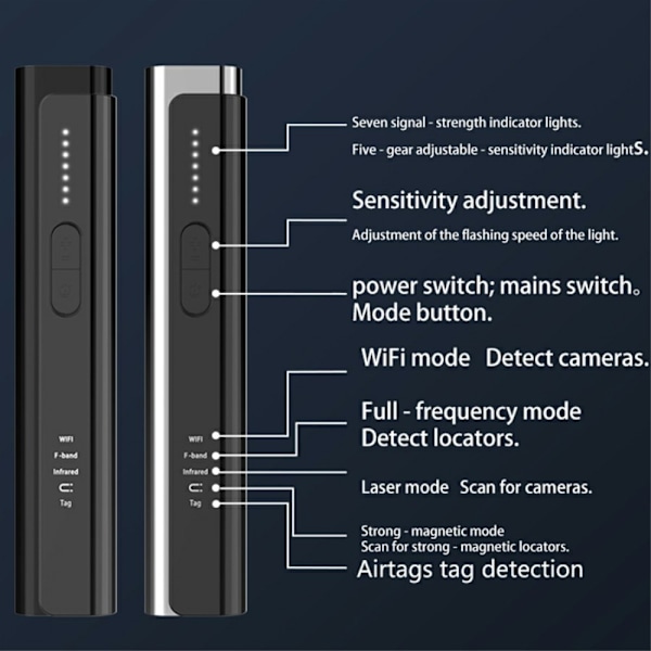 Anti Spy Kamera Detector WiFi Locator Signal Scanner Infraröd Dold Kamera Finder Tracker Svart