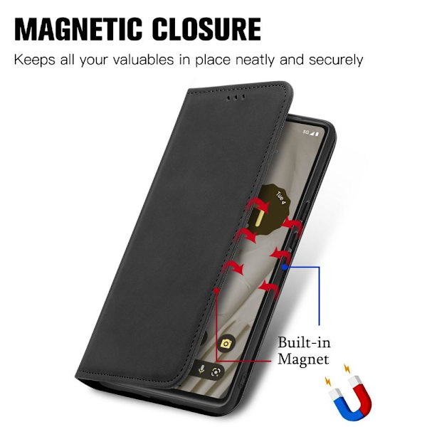 Google Pixel 7a puhelimen kansi korttipaikoilla lompakkokotelolla - musta Black