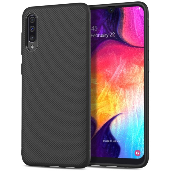 Jazz Twill Texture TPU Cover til Samsung Galaxy A50 - Sort Black