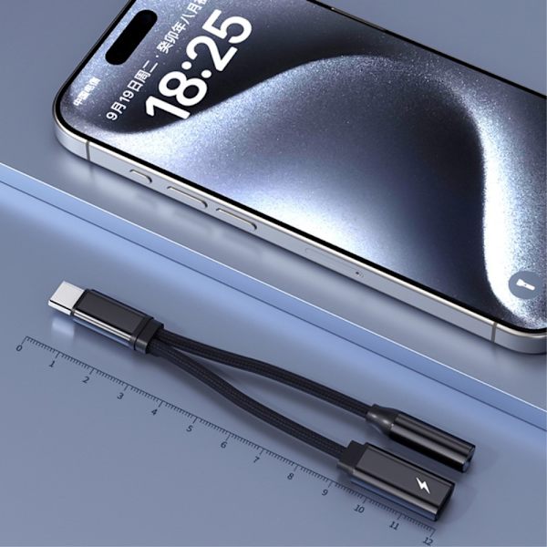USB - C han til 3,5 mm + USB - C hun telefonadapter AUX splitter Black