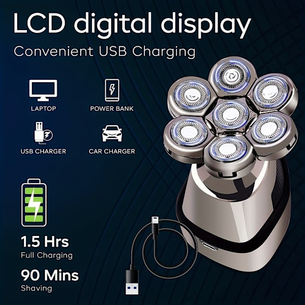 5 - i - 1 multifunktionel elektrisk barbermaskine digitalt display Silver