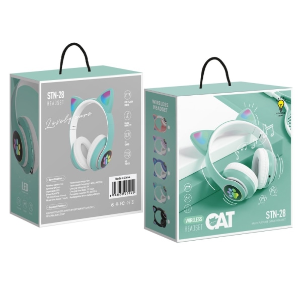 Bluetooth Over Ear Music Headset Glowing Cat Ear - Grön Grön