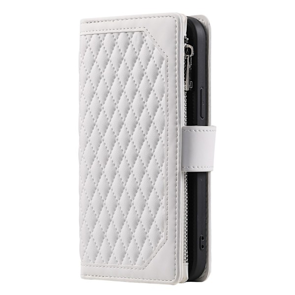 For Xiaomi Redmi 14C 4G Zipper Wallet Case Rhombus Phone Cover White