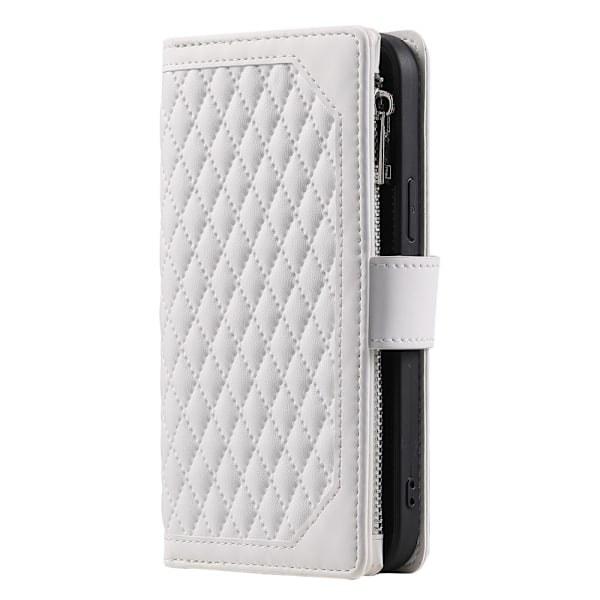 För Xiaomi Redmi 14C Zipper Wallet Case Rhombus Stitching Line Telefonfodral Vit