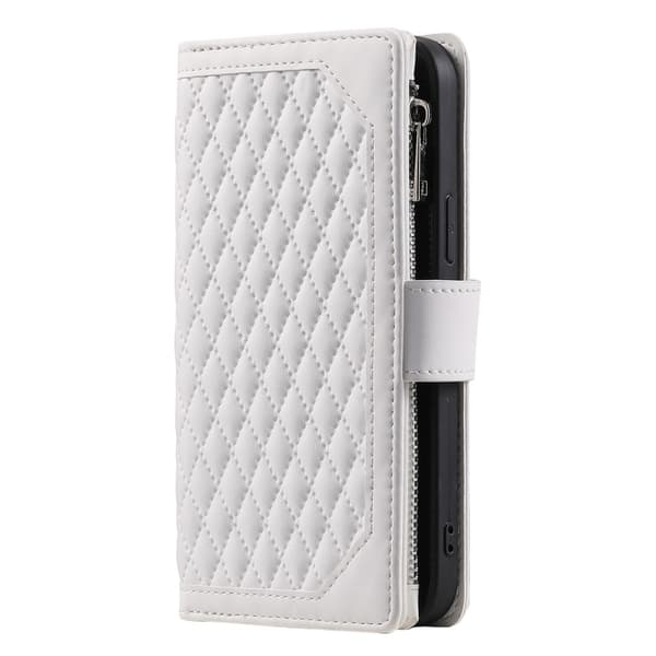 Til Xiaomi Redmi 14C Zipper Wallet Case Rhombus Telefoncover White