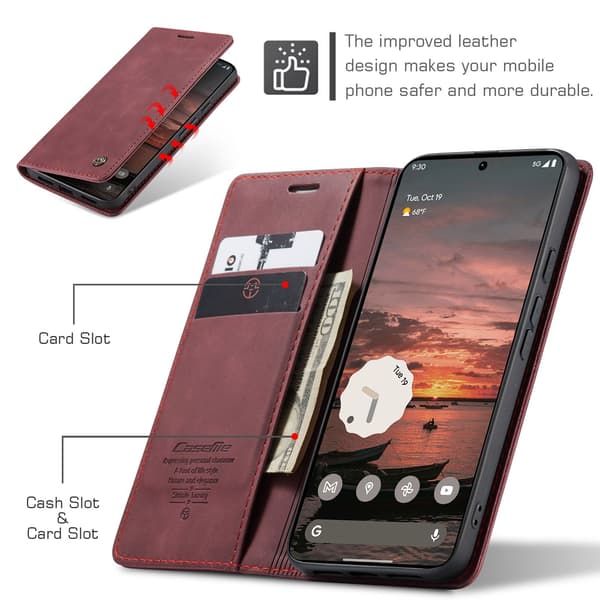 CASEME Plånboksfodral med Stativ till Google Pixel 11 Pro XL Röd