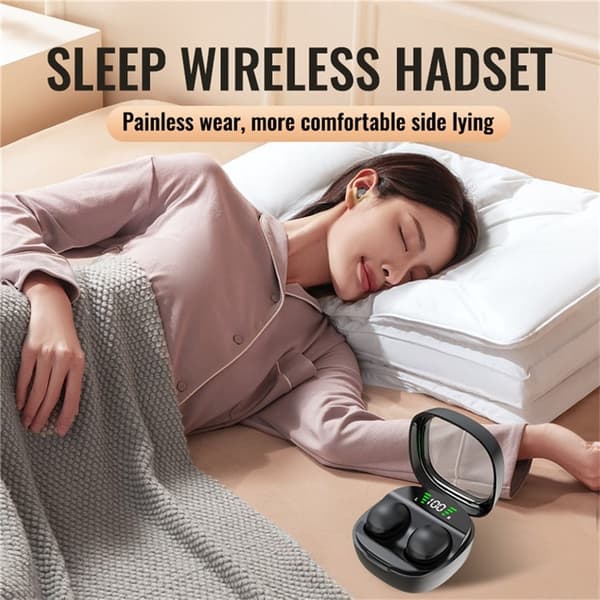 Trådløse hovedtelefoner In-Ear HiFi Stereolyd Bluetooth -Sleep HD Baslyd - Sort Black