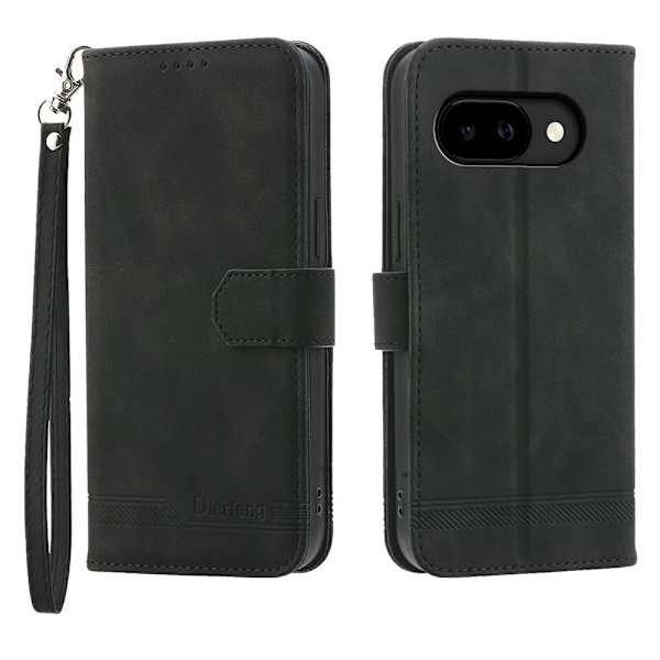 DIERFENG For Google Pixel 10a Wallet Case with Stand and Wrist Strap Black