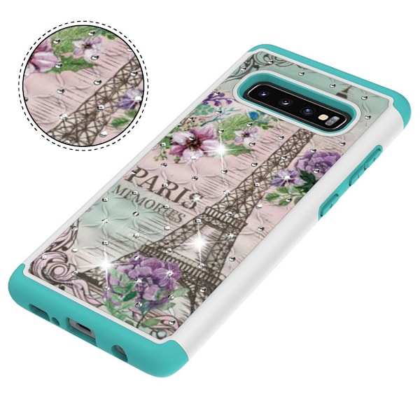 Samsung Galaxy S10+ Pattern PC TPU Phone Shell - Eiffel Tower and Flower Black