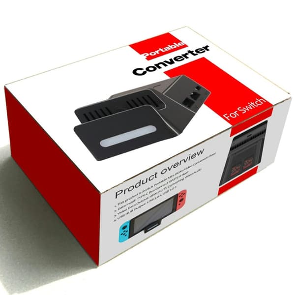 Mini HD - videokonverteradapter kompatibel med Nintendo Switch ladestasjon Black