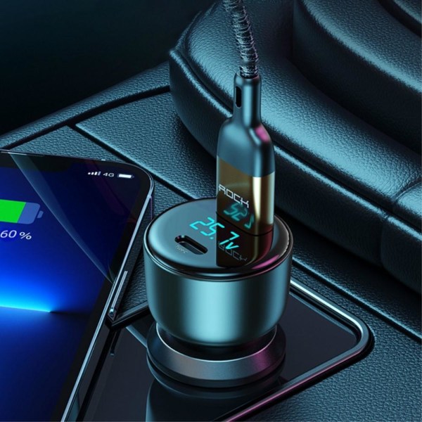 ROCK H16 72W Mycket Snabb Billaddare Laddare USB-C + USB 2 Port Svart