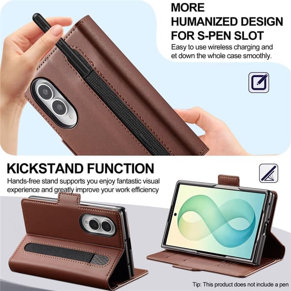 LC.IMEEKE Telefonplånboksfodral med stöd till Samsung Galaxy Z Fold8 Brun