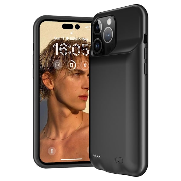 Uppladdningsbart Batteri Fodral Skal för iPhone 15 Pro Max 8500mAh Svart