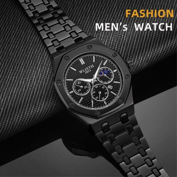 Herr Metall Analog Klassisk Klocka Armbandsklocka Armbandsur Svart