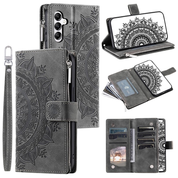 Til Samsung Galaxy A26 / A16 tegnebogscover Cover Shell Mandala Blomstermønster Grey