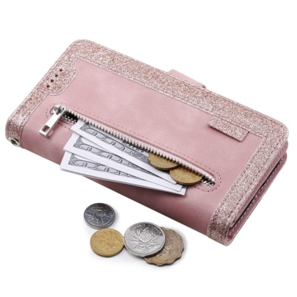 Til Xiaomi 14T Pro Etui med Lynlåslomme og 9 Kortlommer Pink gold