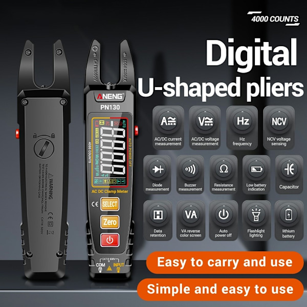 U-formad digital multimeter DC / AC Spänning Strömresistans kondensatortestare Svart