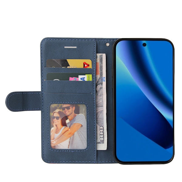 Til Google Pixel 10a Lommebokdeksel med Stativ Tofarget Design - Blå Blue