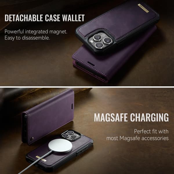 CASEME Til iPhone 15 Pro Lommebokdeksel Magnetisk Avtakbar RFID Beskyttelse Purple