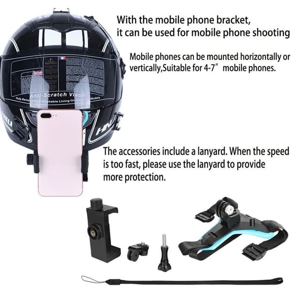 5 - i - 1 motorcykel hjelm montering Clamp Body Strap Tilbehør GoPro Black