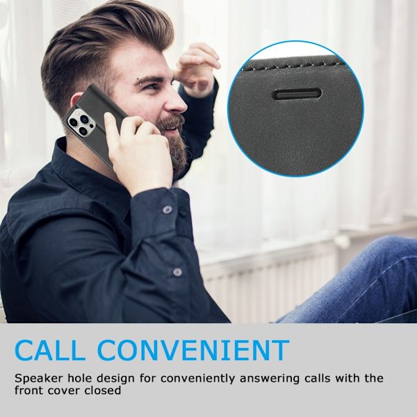 LC.IMEEKE Magneettinen puhelinkotelo iPhone 15 Pro Max -telineen lompakon suojukselle Black