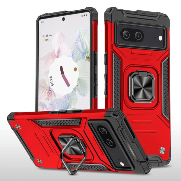 Google Pixel 7 Stødsikker TPU+PC Kickstand Telefontaske Bilmonte Red