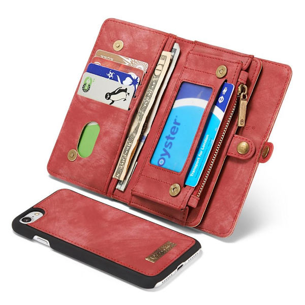 CASEME iPhone 8/7/SE Retro Split Lommebok - deksel I Lær - Rød Red
