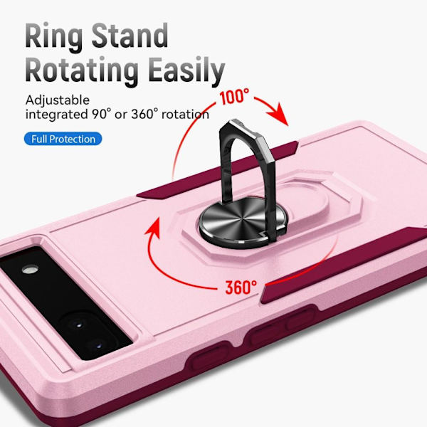 Google Pixel 6A Stødsikker TPU+PC Kickstand Telefontaske Bilmonteret Metalplade - Lyserød Pink