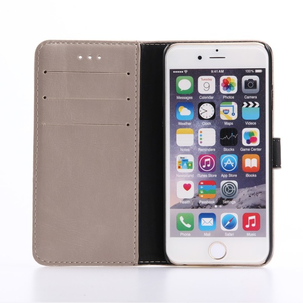 Retro nahkainen lompakkoteline kuorikotelo iPhone 7 Plus -puheli Beige