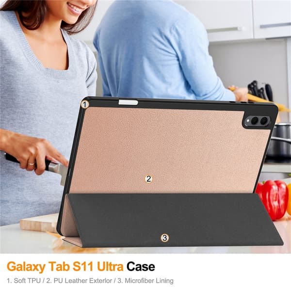 Til Samsung Galaxy Tab S12 Ultra Tri-Fold tabletcover med penholder Pink gold