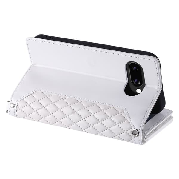 Til Google Pixel 10a Pungcover PU-læder Diamantmønster med Håndledsrem - Hvid White