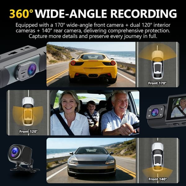 4-kanals 1080P WiFi Dash Cam G-sensor Loopinspelning Nattseende Backkamera Svart