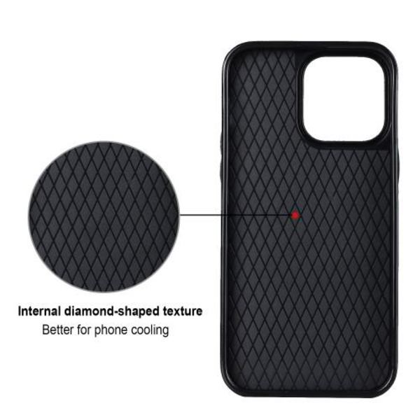 iPhone 14 Etui Rhombus Grid Pattern Bagcoverring Kickstand - Sort Black