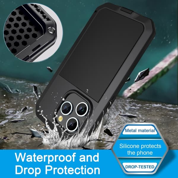 iPhone 15 Pro Heavy Duty Robust Hybrid Cover Shell + hærdet glas Black