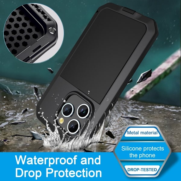 iPhone 15 Pro Heavy Duty Robust Hybrid-fodral Skal + härdat glas Svart