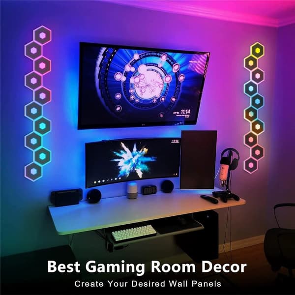3 stk. WiFi Bluetooth-lyspaneler RGB LED-vegglamper App-synkronisering Musikk Black