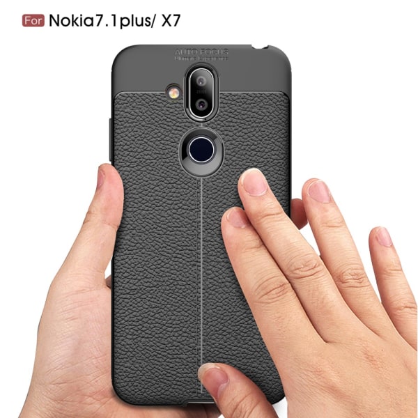 Litchi Grain TPU Back Phone Case for Nokia 8.1 - Black Black