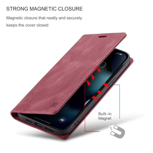 AUTSPACE A01 Retro Wallet Case for iPhone 13 Pro - Red Red