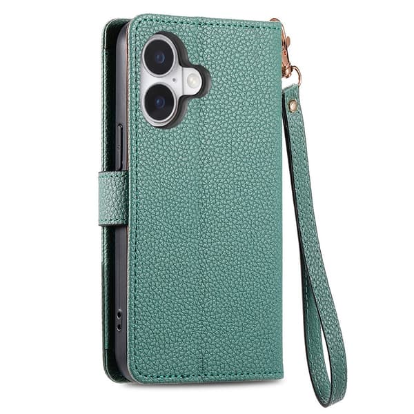 For iPhone 17 Skal RFID-blockering Dragkedjeficka Plånboksfodral med Rem - Grön Grön