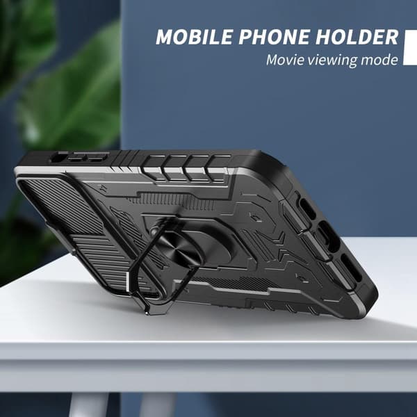 iPhone 14 Pro Max Hybrid - deksel med fingerring og kamerabeskyttelse+herdet glass Black