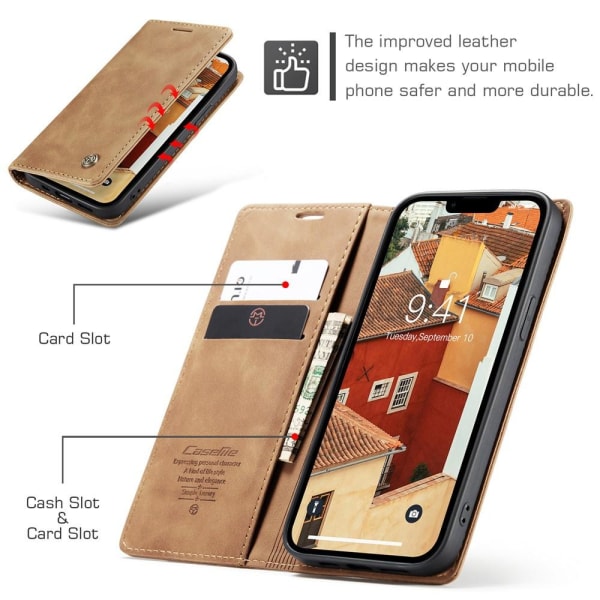 CASEME Retro tegnebog taske til iPhone 15 Plus - Brun Brown