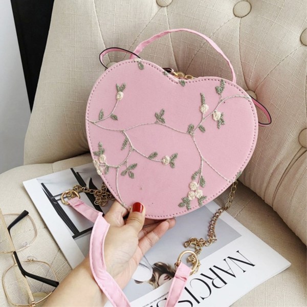 Heart Heart Shape BlomDekor Håndtaske Crossbody Taske - Lyserød Pink