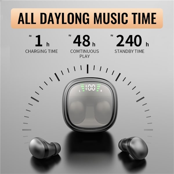 Trådløse hovedtelefoner In-Ear HiFi Stereolyd Bluetooth -Sleep HD Baslyd - Sort Black