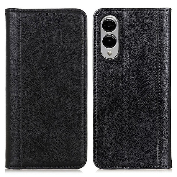 Til Samsung Galaxy S25 Edge Stand Cover Split Læder Litchi Struktur Pungcover Black